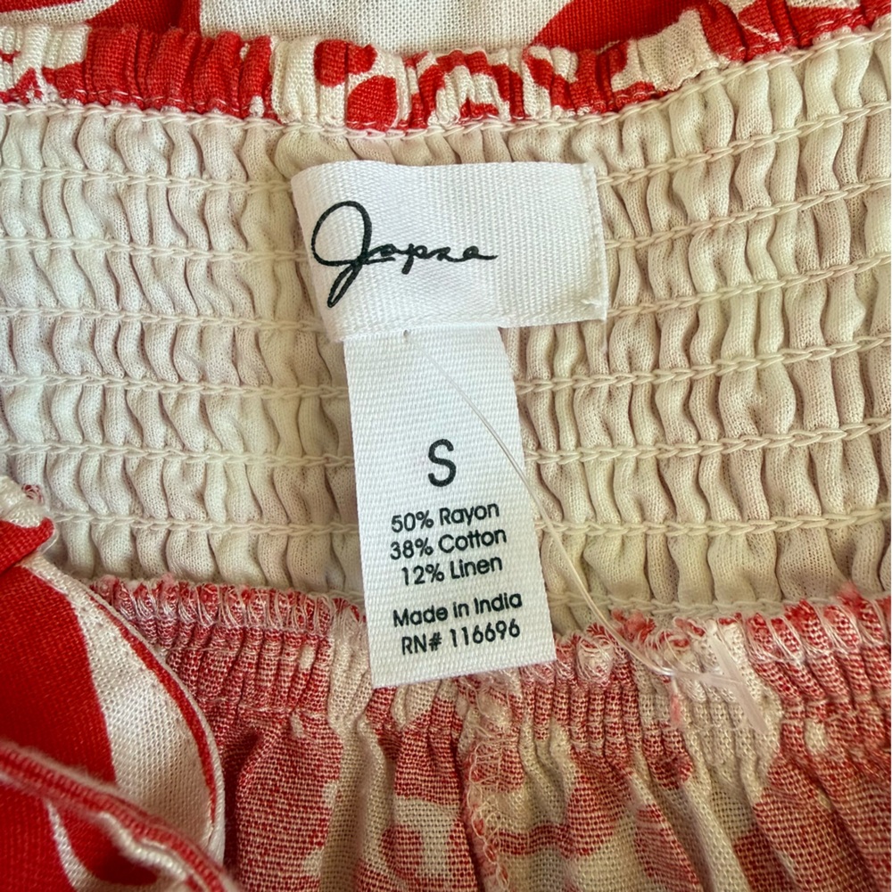 Nwt Japna Tropical Floral Maxi Dress - Small Red/White Smocked Cotton Blend - Picture 6 of 7